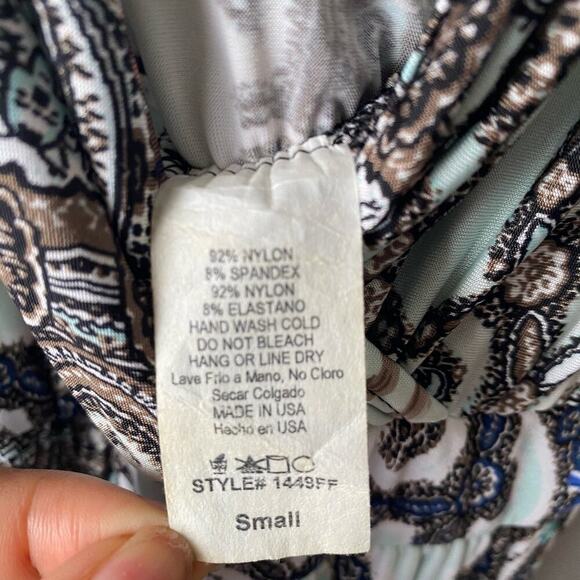 Adrienne sz S teal white deep plunge jumpsuit - Picture 6 of 11